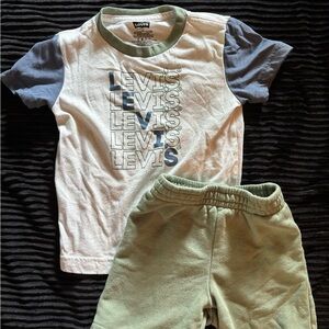 Levi's White and Blue Kids T-Shirt with Green Shorts